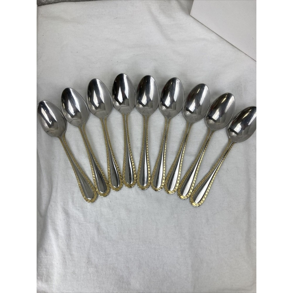 9 Retroneu GOLD ACCENT Chain 7” 18/8 Korea Stainless Dinner Spoon Great Quality